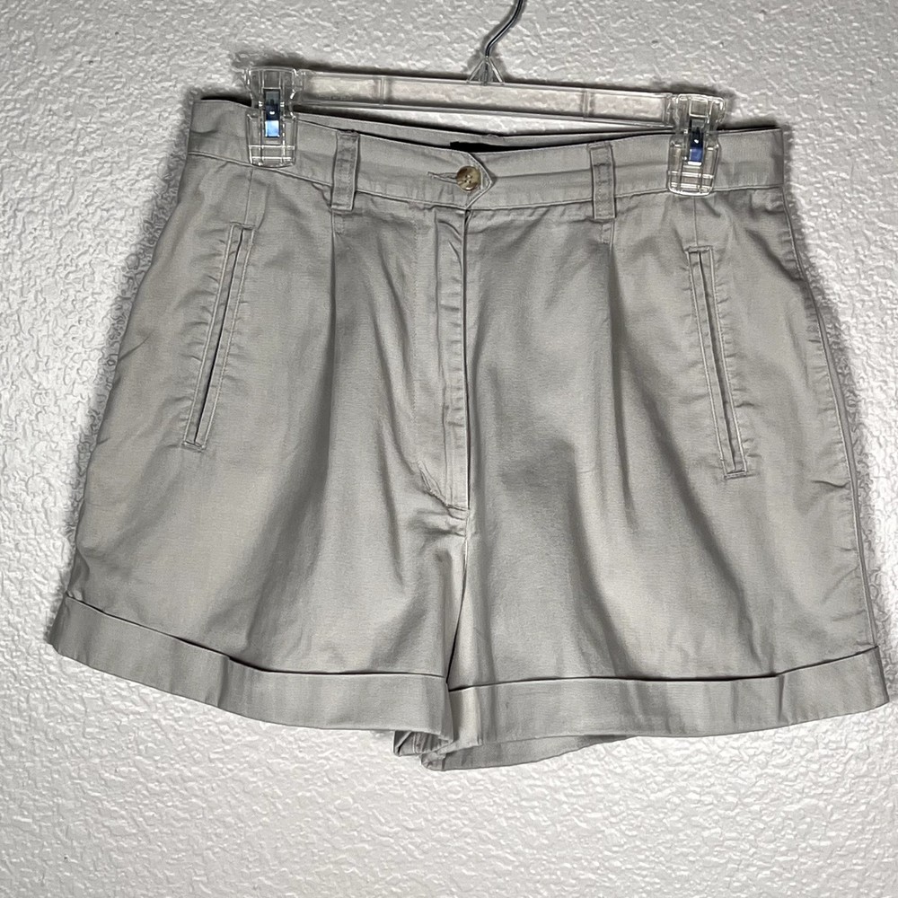 Metropolitan Sz 12 High-Rise Khaki Cuffed Shorts with Pockets and Belt Loops